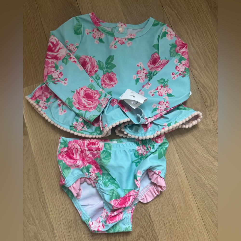 Mud Pie Colorful Two Piece Floral Swim Set 6-9 Months